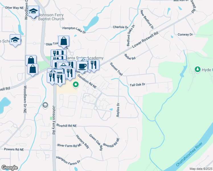 map of restaurants, bars, coffee shops, grocery stores, and more near 907 Parkaire Crossing in Marietta