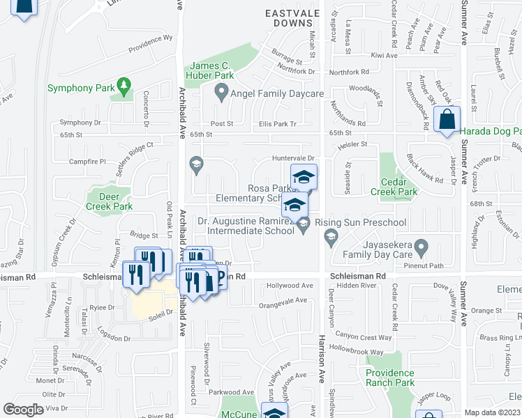 map of restaurants, bars, coffee shops, grocery stores, and more near 13957 Avenly Glen Way in Corona