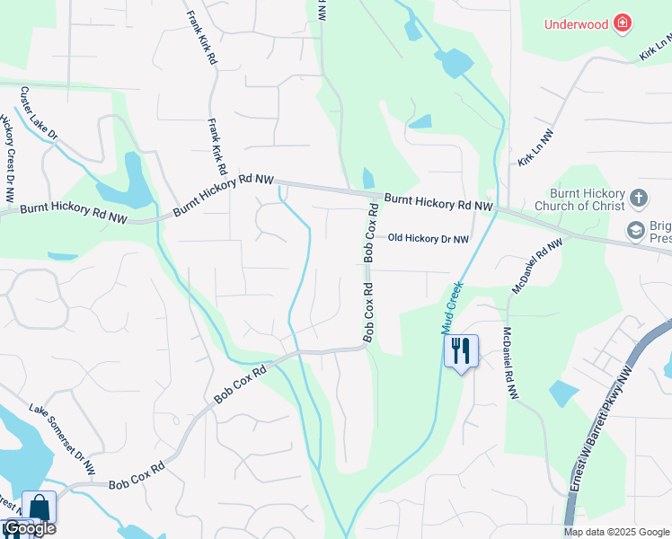 map of restaurants, bars, coffee shops, grocery stores, and more near 2852 Carmain Drive in Marietta