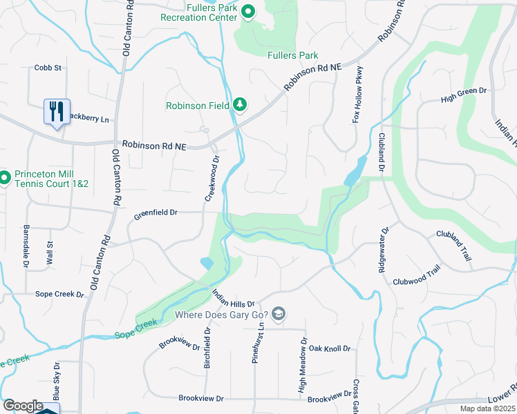 map of restaurants, bars, coffee shops, grocery stores, and more near 3353 Greenfield Drive in Marietta