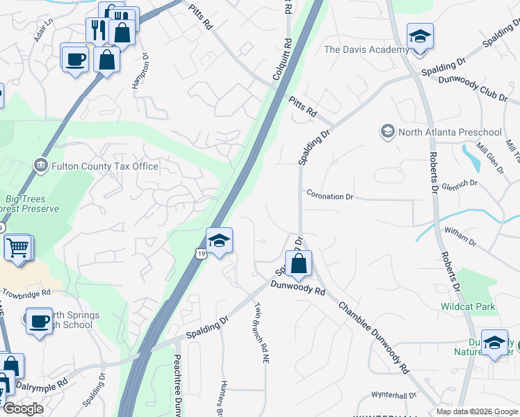 map of restaurants, bars, coffee shops, grocery stores, and more near 515 Spender Trce in Atlanta