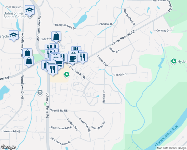 map of restaurants, bars, coffee shops, grocery stores, and more near 1304 Parkaire Crossing in Marietta