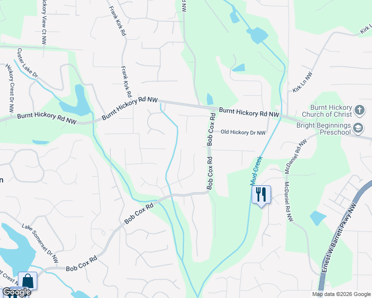 map of restaurants, bars, coffee shops, grocery stores, and more near 422 Carmain Lane in Marietta