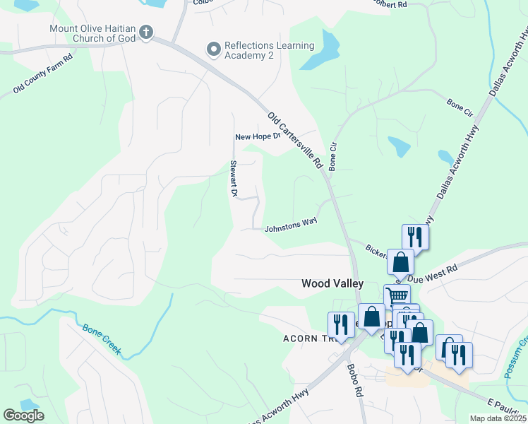 map of restaurants, bars, coffee shops, grocery stores, and more near 83 Stevenson Point in Dallas