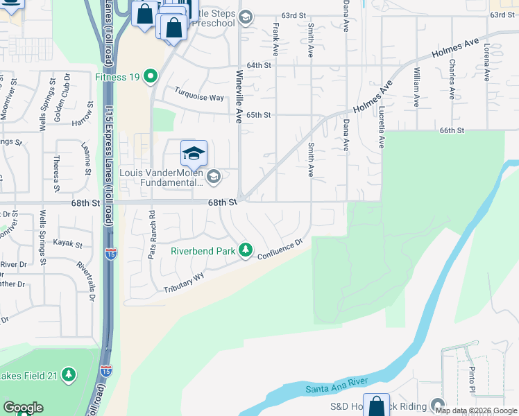 map of restaurants, bars, coffee shops, grocery stores, and more near 11776 Holmes Avenue in Jurupa Valley