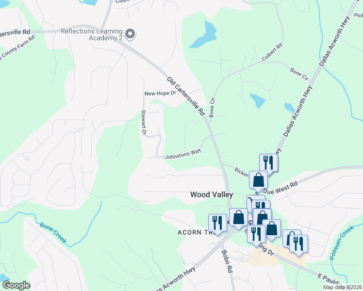 map of restaurants, bars, coffee shops, grocery stores, and more near 67 Stevenson Trail in Dallas