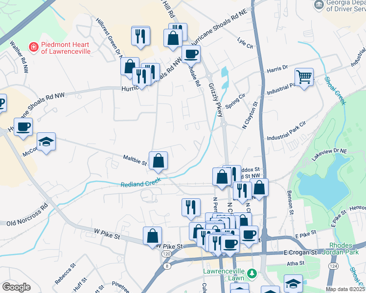 map of restaurants, bars, coffee shops, grocery stores, and more near 161 Scarlet Way in Lawrenceville