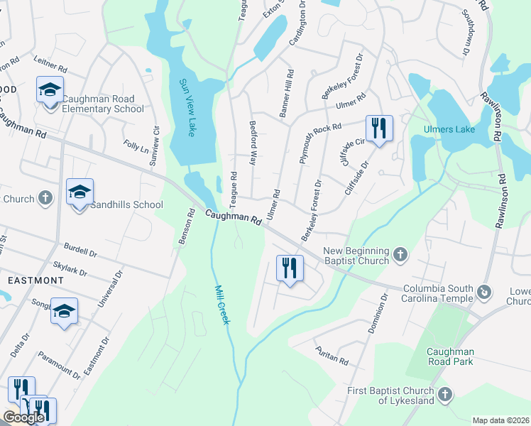 map of restaurants, bars, coffee shops, grocery stores, and more near 2705 Ulmer Road in Columbia