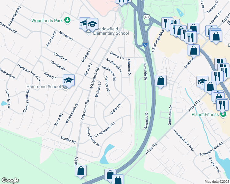 map of restaurants, bars, coffee shops, grocery stores, and more near 714 Rockwood Road in Columbia