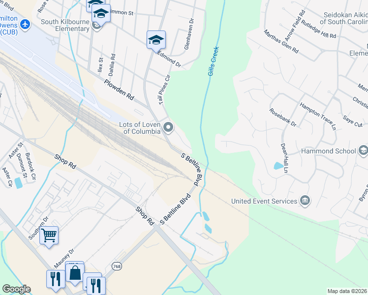 map of restaurants, bars, coffee shops, grocery stores, and more near 1908 Tall Pines Circle in Columbia