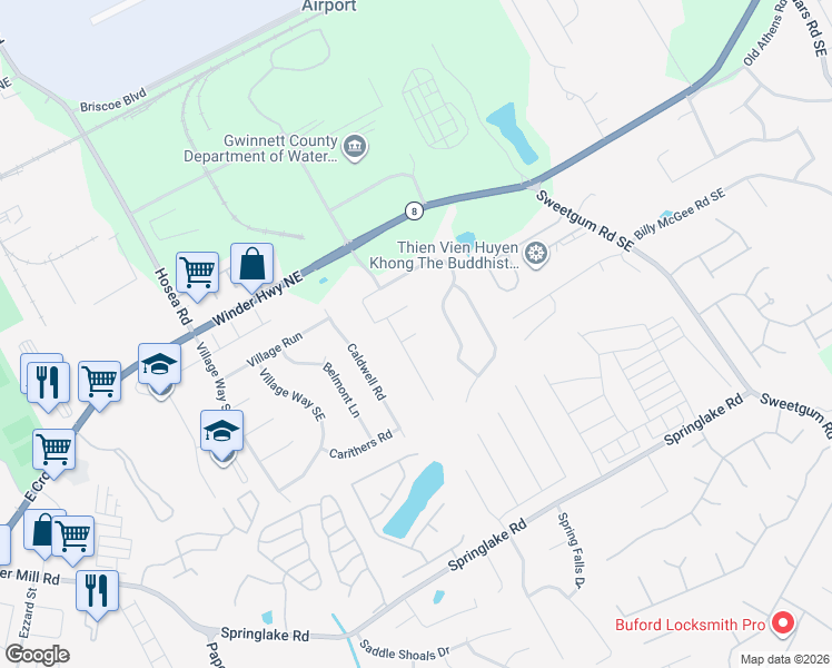 map of restaurants, bars, coffee shops, grocery stores, and more near 623 Amelia Creek Court Southeast in Lawrenceville