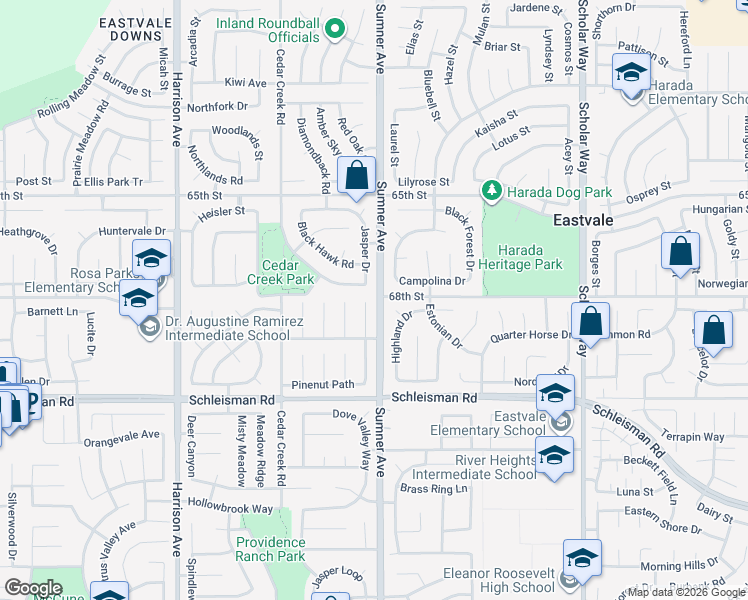 map of restaurants, bars, coffee shops, grocery stores, and more near 6810 Winterberry Way in Corona