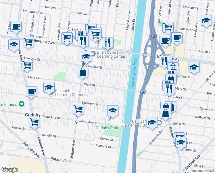 map of restaurants, bars, coffee shops, grocery stores, and more near 5203 Clara Street in Cudahy