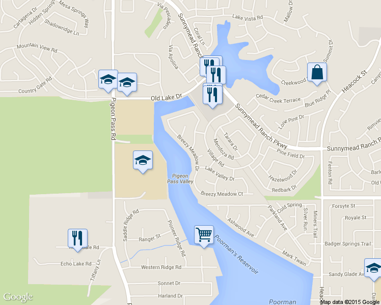 map of restaurants, bars, coffee shops, grocery stores, and more near 10805 Breezy Meadow Drive in Moreno Valley