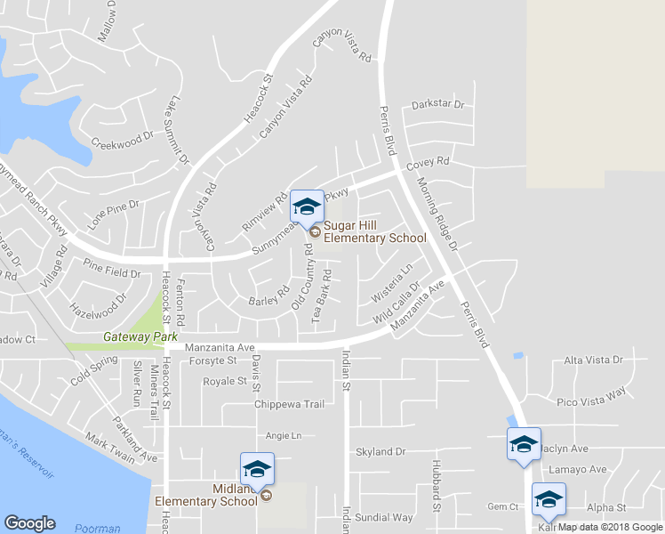map of restaurants, bars, coffee shops, grocery stores, and more near 24461 Willow Run Road in Moreno Valley