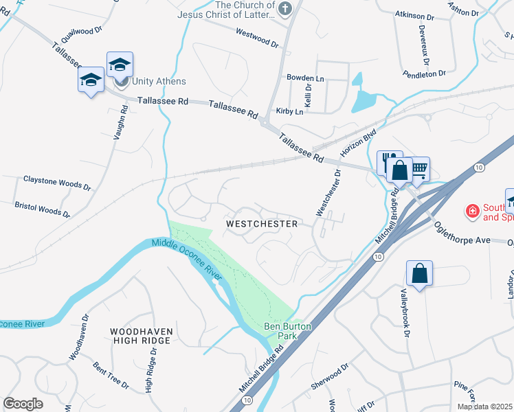 map of restaurants, bars, coffee shops, grocery stores, and more near 162 Chalfont Lane in Athens