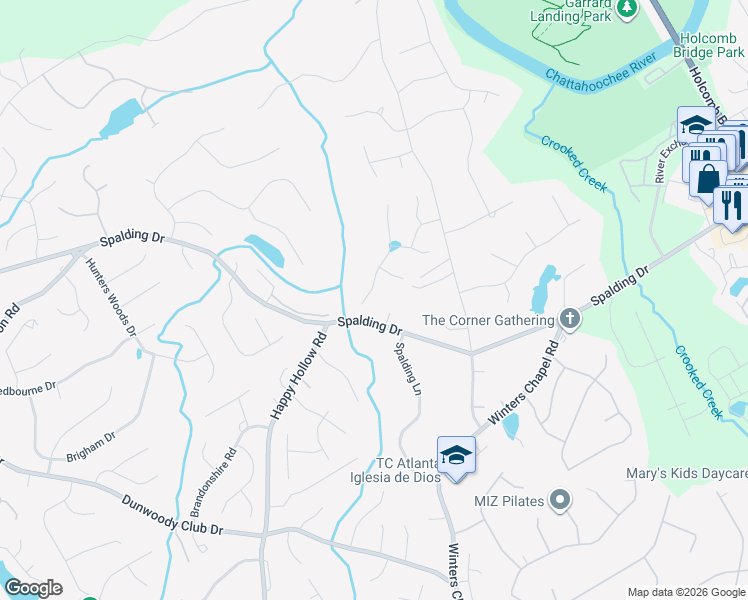 map of restaurants, bars, coffee shops, grocery stores, and more near 25 Saddleview Run in Atlanta