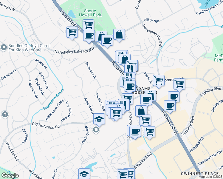 map of restaurants, bars, coffee shops, grocery stores, and more near 3615 Elkhorn Court Northwest in Duluth