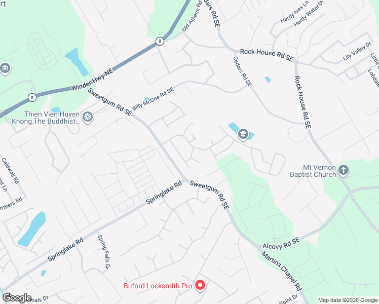 map of restaurants, bars, coffee shops, grocery stores, and more near 966 Ava Lynn Lane Southeast in Lawrenceville