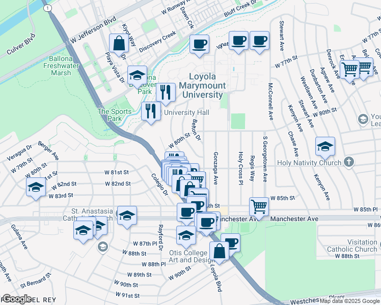 map of restaurants, bars, coffee shops, grocery stores, and more near 8022 Altavan Avenue in Los Angeles