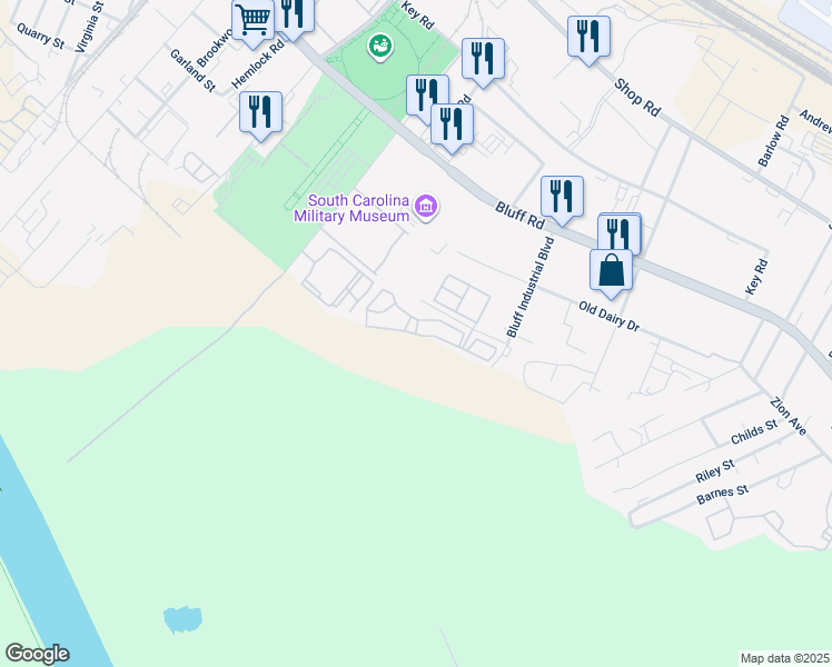 map of restaurants, bars, coffee shops, grocery stores, and more near 112 Silo Court in Columbia