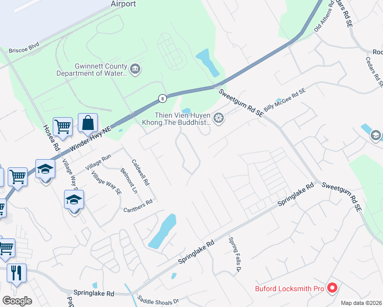 map of restaurants, bars, coffee shops, grocery stores, and more near 147 Amelia Garden Way Southeast in Lawrenceville