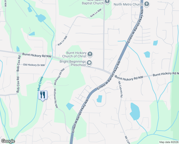 map of restaurants, bars, coffee shops, grocery stores, and more near 2315 Burnt Hickory Road Northwest in Marietta