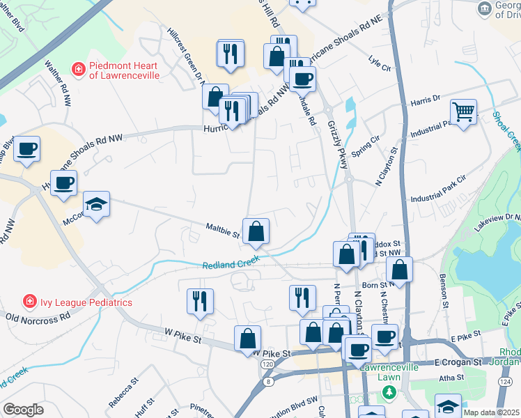 map of restaurants, bars, coffee shops, grocery stores, and more near 283 Scarlet Way in Lawrenceville
