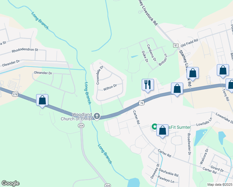 map of restaurants, bars, coffee shops, grocery stores, and more near 1529 Crowndale Drive in Sumter