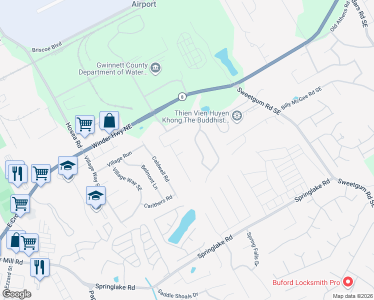 map of restaurants, bars, coffee shops, grocery stores, and more near 646 Amelia Creek Court Southeast in Lawrenceville