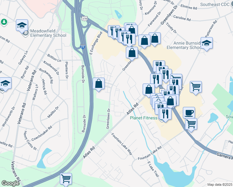 map of restaurants, bars, coffee shops, grocery stores, and more near 600 Greenlawn Drive in Columbia