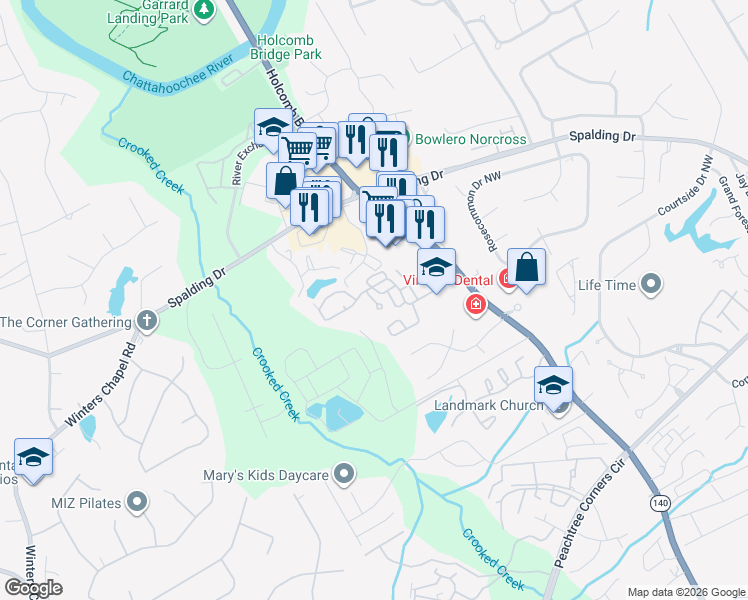map of restaurants, bars, coffee shops, grocery stores, and more near 6306 Deerings Hollow in Norcross