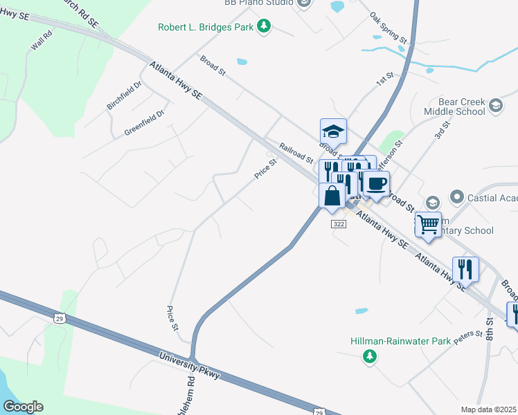 map of restaurants, bars, coffee shops, grocery stores, and more near 1866 Forest Court in Statham