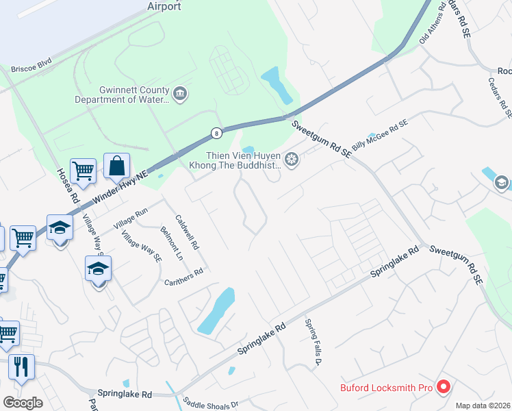 map of restaurants, bars, coffee shops, grocery stores, and more near 147 Amelia Garden Way Southeast in Lawrenceville