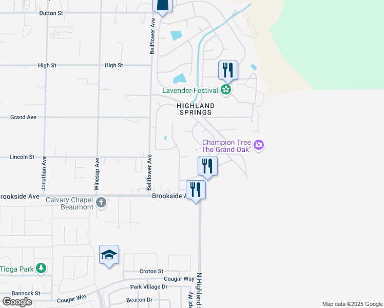 map of restaurants, bars, coffee shops, grocery stores, and more near 40944 Lincoln Place in Cherry Valley