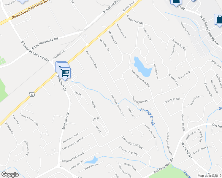 map of restaurants, bars, coffee shops, grocery stores, and more near 2755 Woodbine Hill Way in Norcross