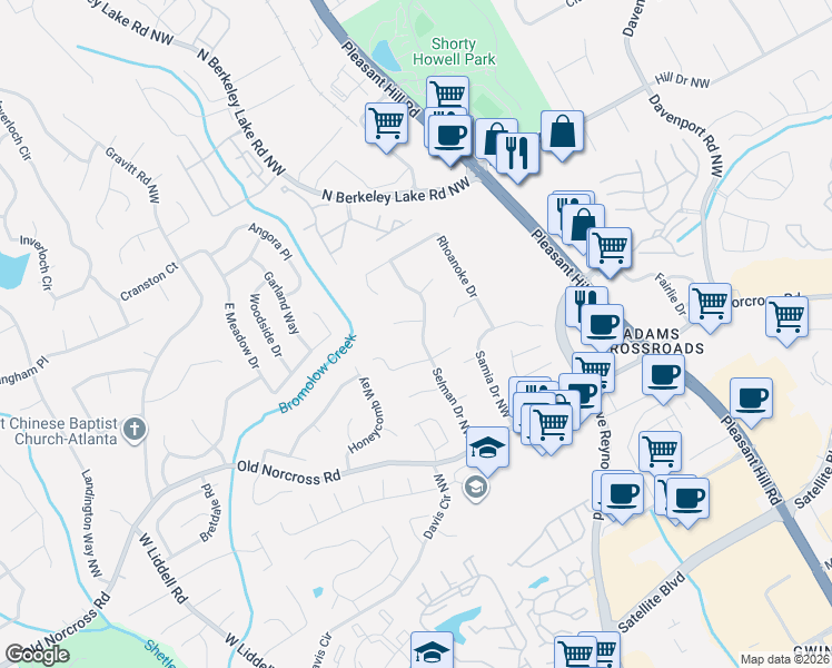 map of restaurants, bars, coffee shops, grocery stores, and more near 2506 Selman Drive Northwest in Duluth