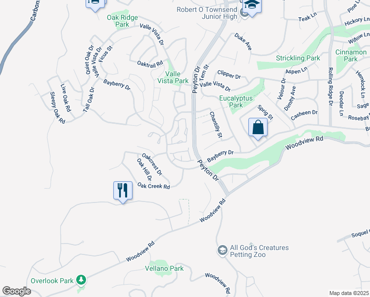 map of restaurants, bars, coffee shops, grocery stores, and more near 3250 Cambridge Drive in Chino Hills