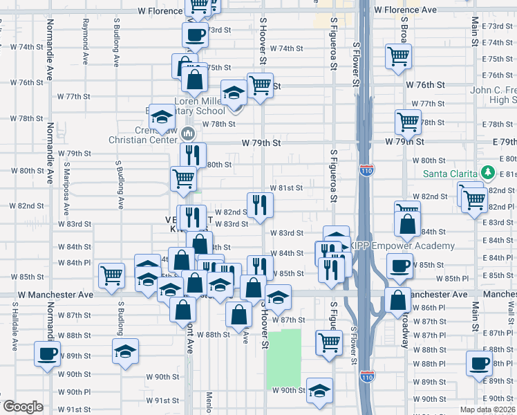 map of restaurants, bars, coffee shops, grocery stores, and more near in Los Angeles