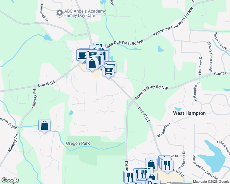 map of restaurants, bars, coffee shops, grocery stores, and more near 3870 Lisas Drive in Marietta