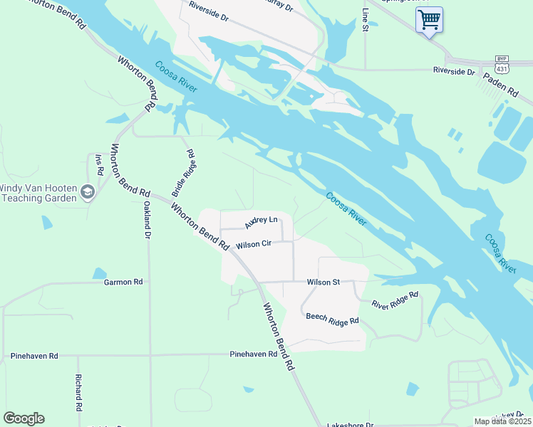 map of restaurants, bars, coffee shops, grocery stores, and more near 171 Audrey Lane in Gadsden