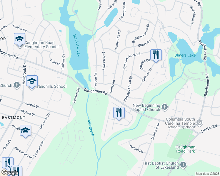 map of restaurants, bars, coffee shops, grocery stores, and more near 2705 Ulmer Road in Columbia