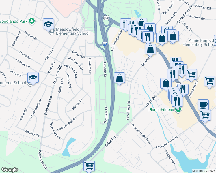 map of restaurants, bars, coffee shops, grocery stores, and more near 530 Burnside Drive in Columbia