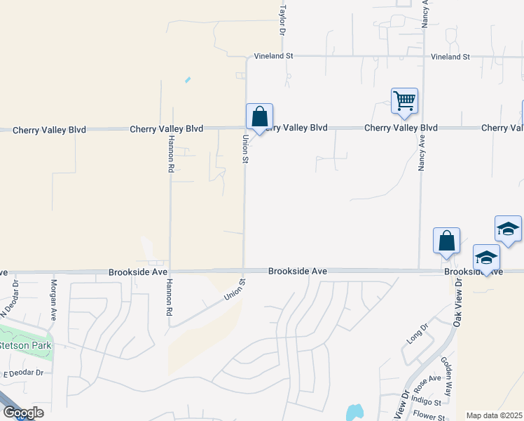 map of restaurants, bars, coffee shops, grocery stores, and more near 10750 Union Street in Cherry Valley