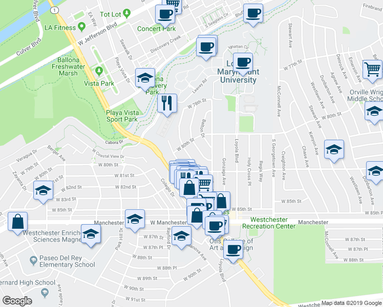 map of restaurants, bars, coffee shops, grocery stores, and more near 8022 Altavan Avenue in Los Angeles
