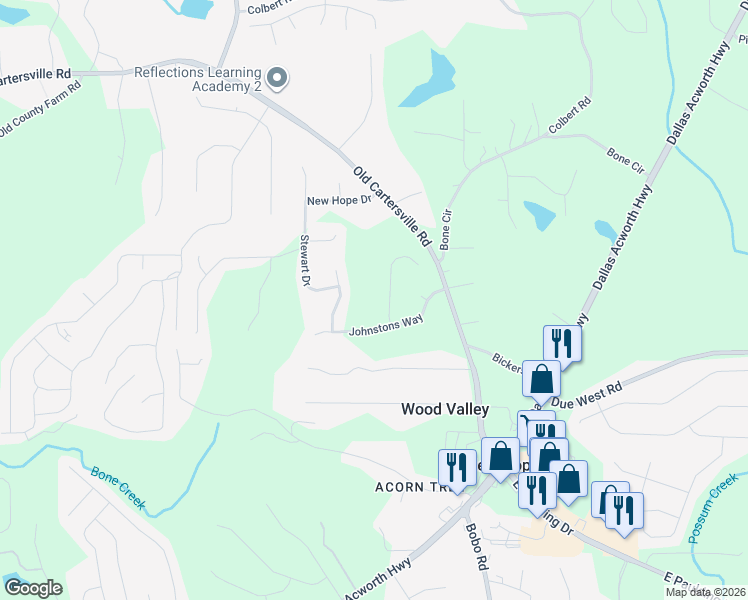 map of restaurants, bars, coffee shops, grocery stores, and more near 67 Stevenson Trail in Dallas