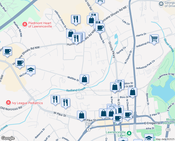 map of restaurants, bars, coffee shops, grocery stores, and more near 261 Scarlet Way in Lawrenceville