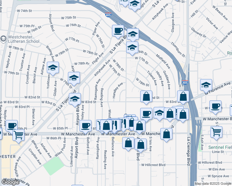 map of restaurants, bars, coffee shops, grocery stores, and more near 8116 Handley Avenue in Los Angeles