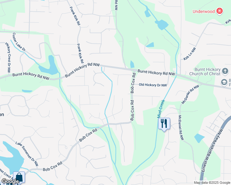 map of restaurants, bars, coffee shops, grocery stores, and more near 424 Carmain Lane in Marietta