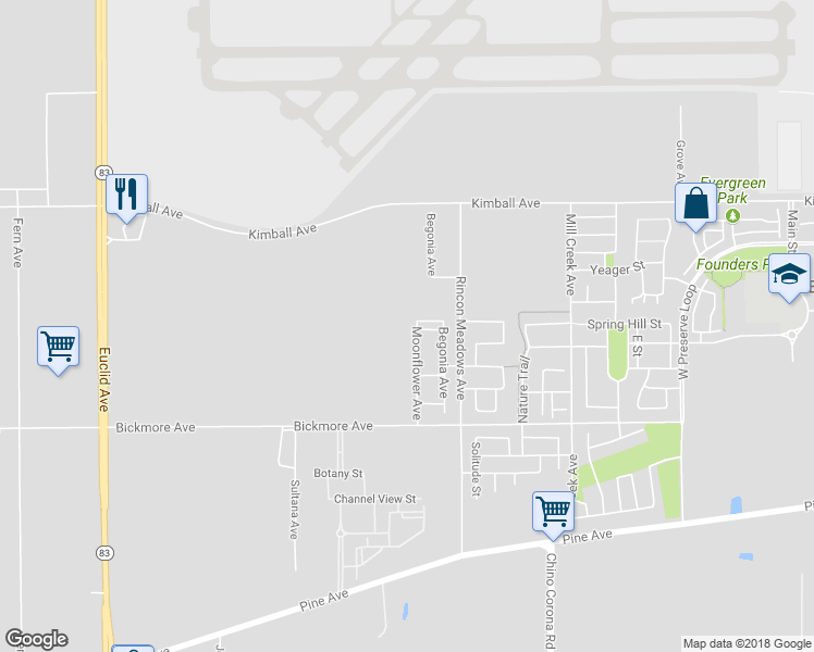 map of restaurants, bars, coffee shops, grocery stores, and more near 15920 Moonflower Avenue in Chino